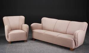 Tre-pers. sofa samt lænestol, 1940erne 2