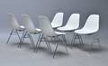 Charles Eames. Sæt på seks skalstole, model DSS. Hvid 6  