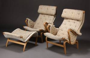 Bruno Mathsson. Par Pernilla lænestole samt skammel 3