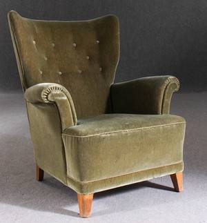 Fåtölj, sammetsklädsel, ca 1940-tal
