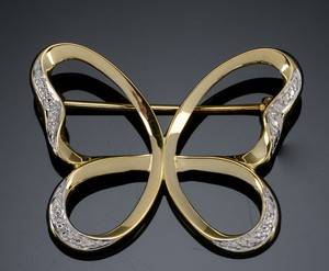 Sommerfuglbroche af guld med diamanter. Kranz  Ziegler
