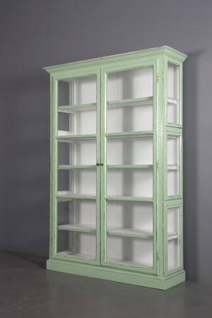 Vitrineskab, grøn antikbemaling