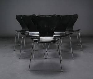 Arne Jacobsen, sæt på seks stk. 3107 7er stole, sortlakerede 6