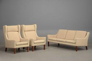 3 pers. sofa samt par øreklapstole med uld, 1960erne 3