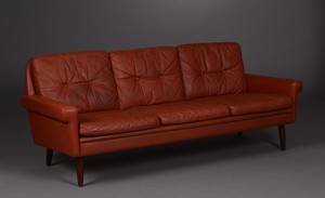 Skippers møbler, tre-pers. sofa, læder, teak 