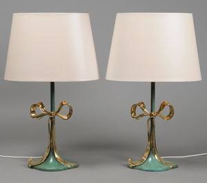 Par bordlamper, patineretpoleret metal, 1900-tallets slutning. 2