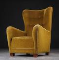 Lænestol med velour, dansk møbeldesign, 1940erne