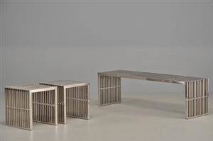 Bænk samt 2 skamler af rustfrit stål 3