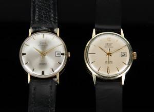 To vintage herrearmbåndsure af guld 14 kt.. 2