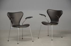 Arne Jacobsen, par armstole, model 3207, Syveren, nybetrukket med Savanne læder 2