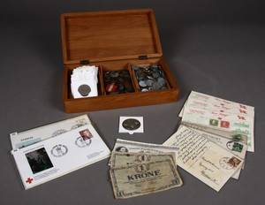 Danmark og Grønland. Samling mønter, sedler m.v. bl.a. flere af sølv