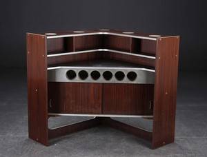 Hjørnebar af palisander og metal, dansk møbelproducent