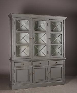 Stort vitrinskåp, grå antikbemålning 2