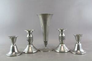 Ljusstakar 2 par och vas i tenn