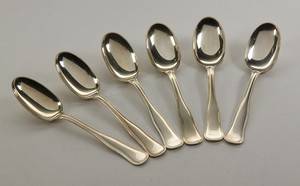 Cohr Dobbeltriflet. Seks dessertskeer af sølv 6