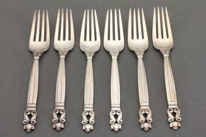 Georg Jensen KongeAcorn. Seks frokostgafler af sterlingsølv 6 