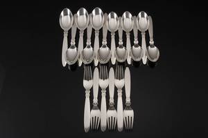 Gundorph Albertus for Georg Jensen. Skeer og gafler af sterlingsølv, Kaktus 18