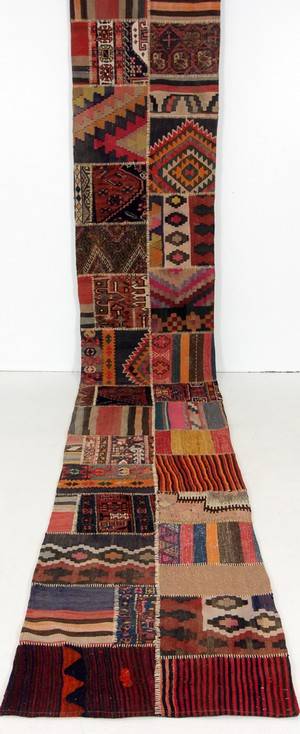 Handknuten persisk gallerimatta, patchwork 517 x 81 cm