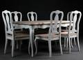 Spisebord, seks stole, hvidbemalet træ, model Fayence