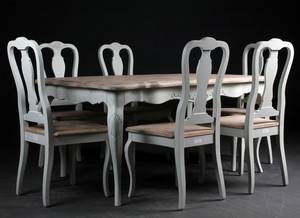 Spisebord, seks stole, hvidbemalet træ, model Fayence
