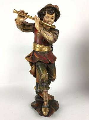 Groedener Holzfigur, Der Flötenspieler, Höhe ca. 60 cm