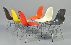 Charles Eames. Sæt på seks skalstole, model DSR glasfiber - Multicolor 6