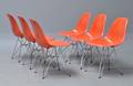 Charles Eames. Sæt på seks skalstole, DSR glasfiber Orange 6 
