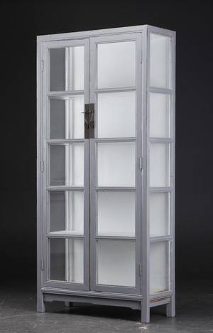 Vitrineskab, grå antikbemaling 