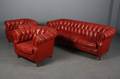 Chesterfield sofagruppe, rødbrun læder. 3