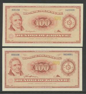 Danmark 100 kroner 1961 og 65 2