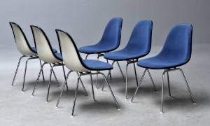 Charles Eames. Sæt på seks forsidepolstrede skalstole 6