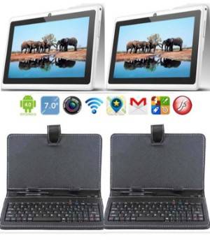 2 stk. Cortex 7 Tablet PC m Wide Screen  Android 4.0Multi Touch1.2GHz 512MB 4GBWebcamFront cameraWifi Bonus ekstra 4 GB Hukommelseskort og tastatur i PU læderomslag hvor tabletten kan stå når der arbejdes 4. 
