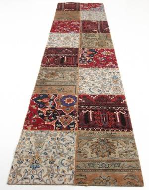 Handknuten persisk gallerimatta, patchwork 412 x 85 cm