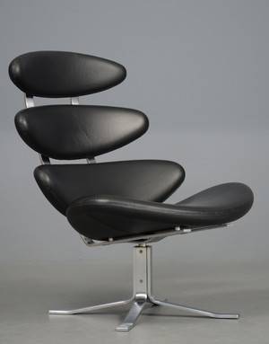 Poul M. Volther, lænestol, model EJ 5, Corona, sort læder