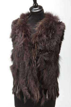 Vest af strikket kanin og vaskebjørn, str. XSS