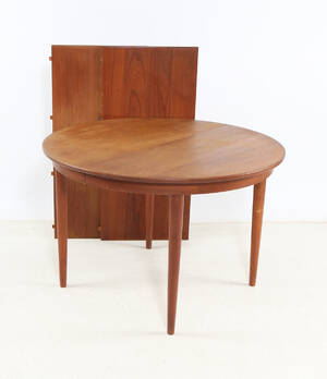 Rundt spisebord med to tillægsplader, teak, 1960erne 3