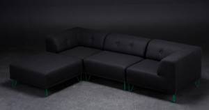 Nomad DOT modulsofa, betrukket med antrazitgråt filtuldstof, grønne ben