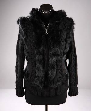 Fur Living. JakkeTrøje af strik og kanin. Farve Black