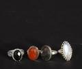 Ringar i 925 sterlingsilver med rutilkvarts, carneol, onyx, månsten