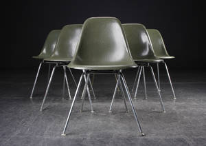 Charles Eames. Sæt på seks skalstole, model DSX 6 