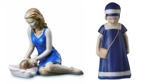 Royal Copenhagen. To figurer, Mor med baby på pude og Else med blå kjole 2