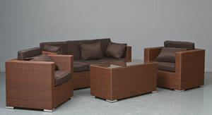 Havemøbler. Loungemøblement, sofa, brun polyrattan 5