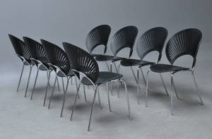 Nanna Ditzel. 8 stk. trinidad-stole i sortlakeret træ. 8