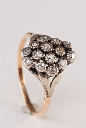 Vintage diamantring af 14 kt. delvist rhodineret guld