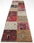 Handknuten persisk matta, patchwork 410 x 84 cm
