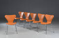Arne Jacobsen. Seks stole model 3107. Anilinlæder 6