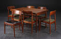 Otte spisestole samt spisebord, teak, uld og skai, 1960erne, dansk møbeldesign 9