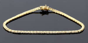 Tennisarmbånd m diamanter, 14 kt guld, ca. 0.90 ct