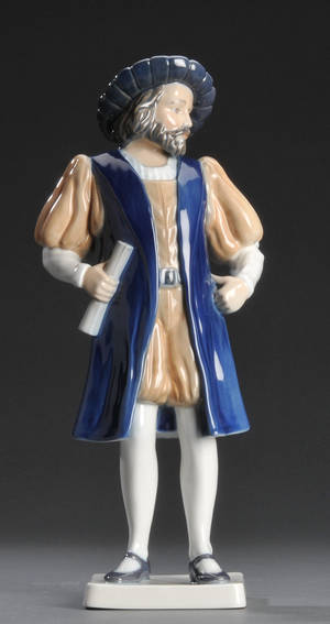 Figur af porcelæn i form af fornem herre