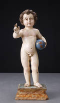 Italiensk figur af bemalt træ i form af putto, 1800-tallet